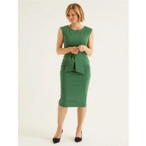 Boden Dresses & Skirts - Boden Jessica Oregano Green Ponte Knit Cotton Sheath Tie Waist Midi Dress SZ 6L